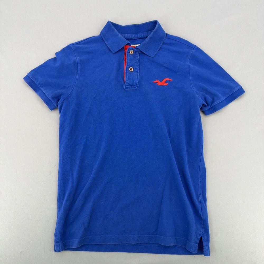 Hollister Polo Shirt Women's Medium Blue Logo Short Sleeve Stretch Casual - Picture 2 of 8